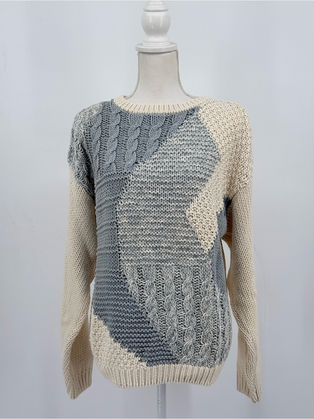 Vintage 90s Street Scene Sweater M Ramie Cotton Mixed Cable Knit Grandpacore